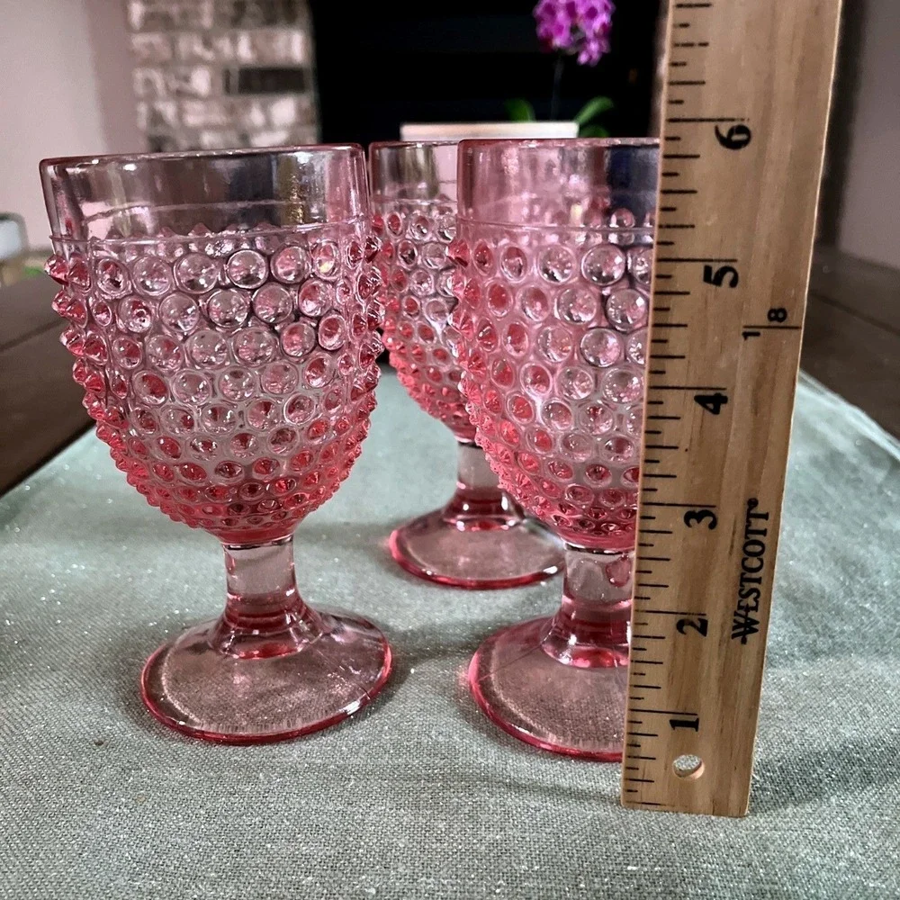 Vintage Smith Glass  Hobnail Cranberry Pink Water Goblet~set Of 3